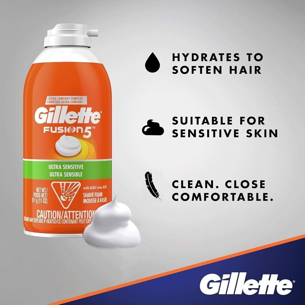 Gillette Fusion5 Ultra Sensitive Shave Foam, 11 Ounce 3 Pack